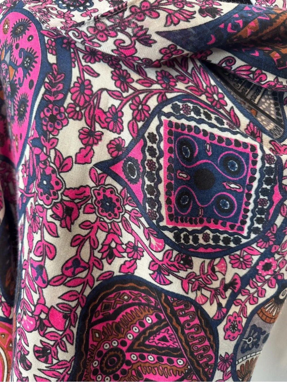 Chico's Boho Paisley Floral Oversized Scarf Wrap Shawl Pink Beige One Size